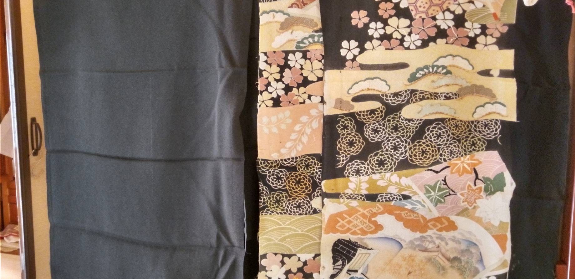 古い黒留め袖の着物