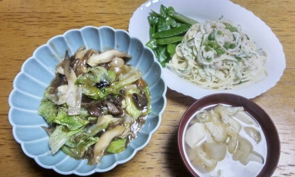 夕食は在庫の整理