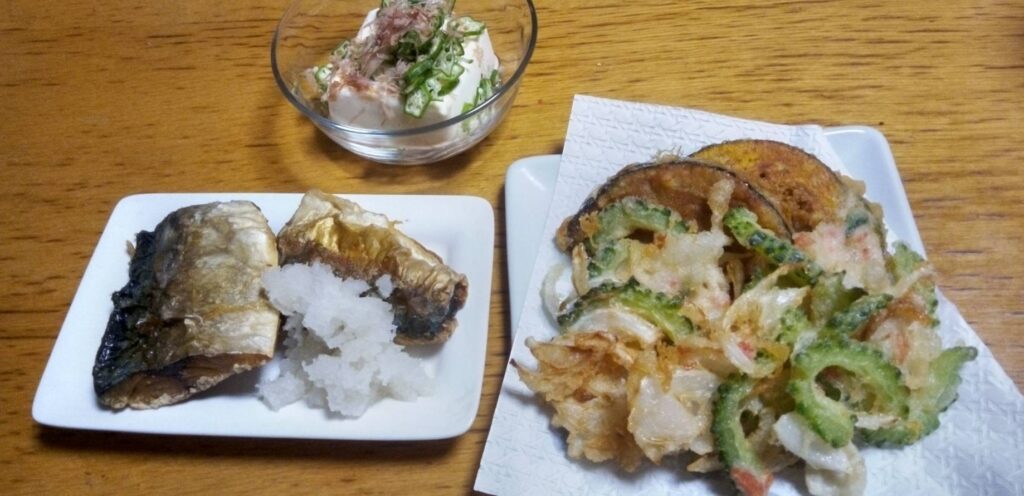 サバのから揚げ・ゴーヤのかき揚げ