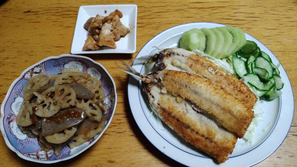 イワシフライと蓮根のきんぴら